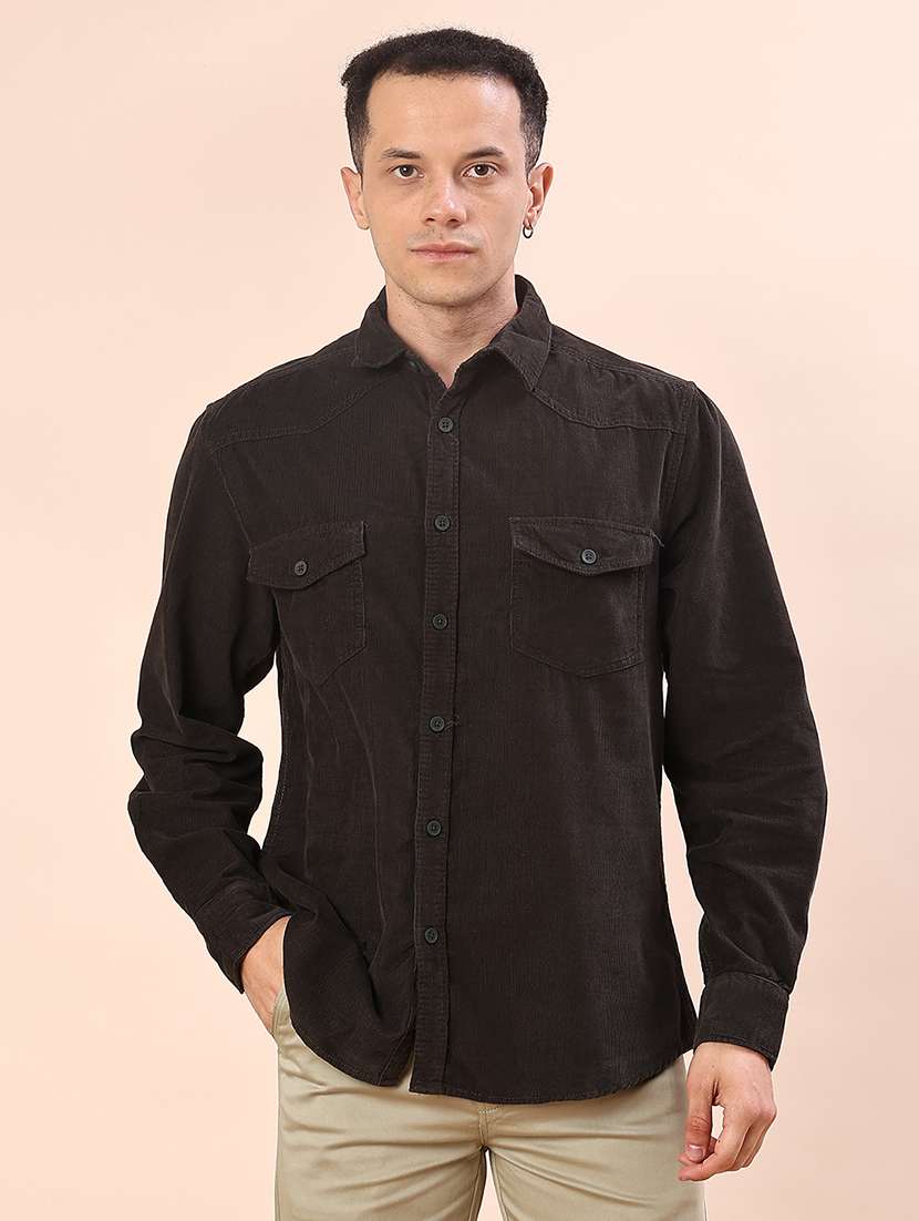 men solid collared long sleeve shacket - 21970624 -  Standard Image - 1