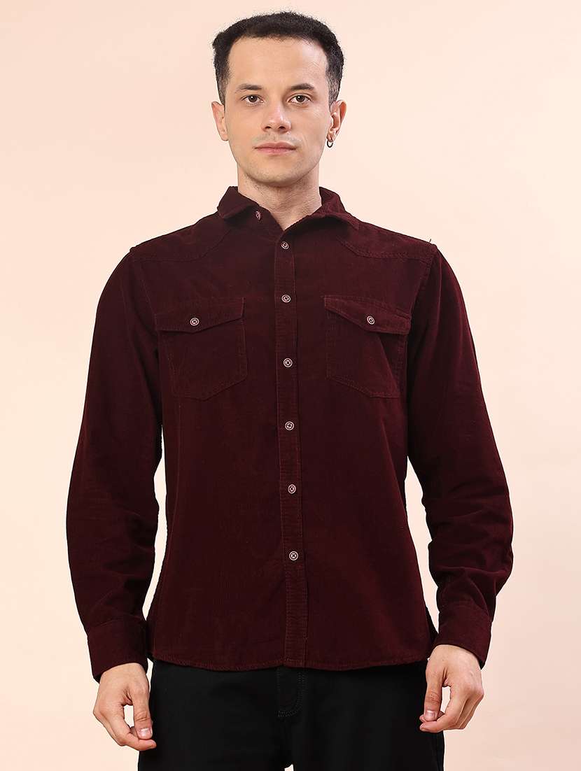 men solid collared long sleeve shacket