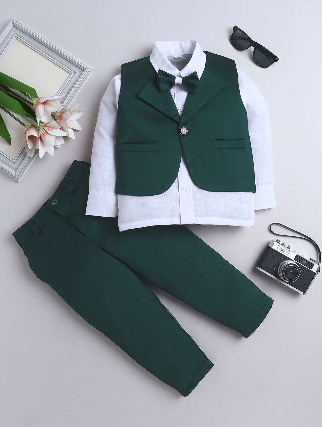 boys solid waistcoat and trouser set