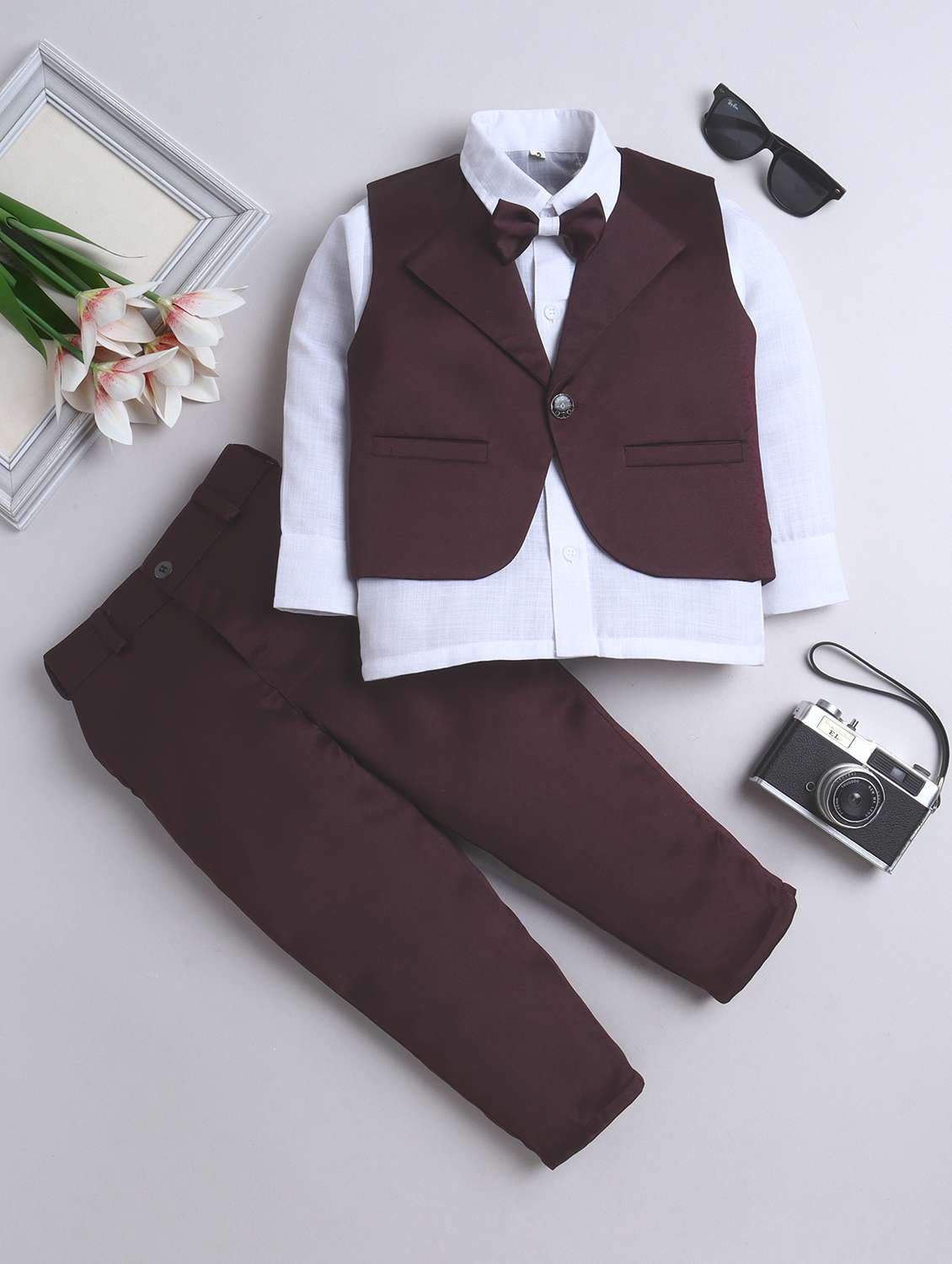 boys solid waistcoat and trouser set