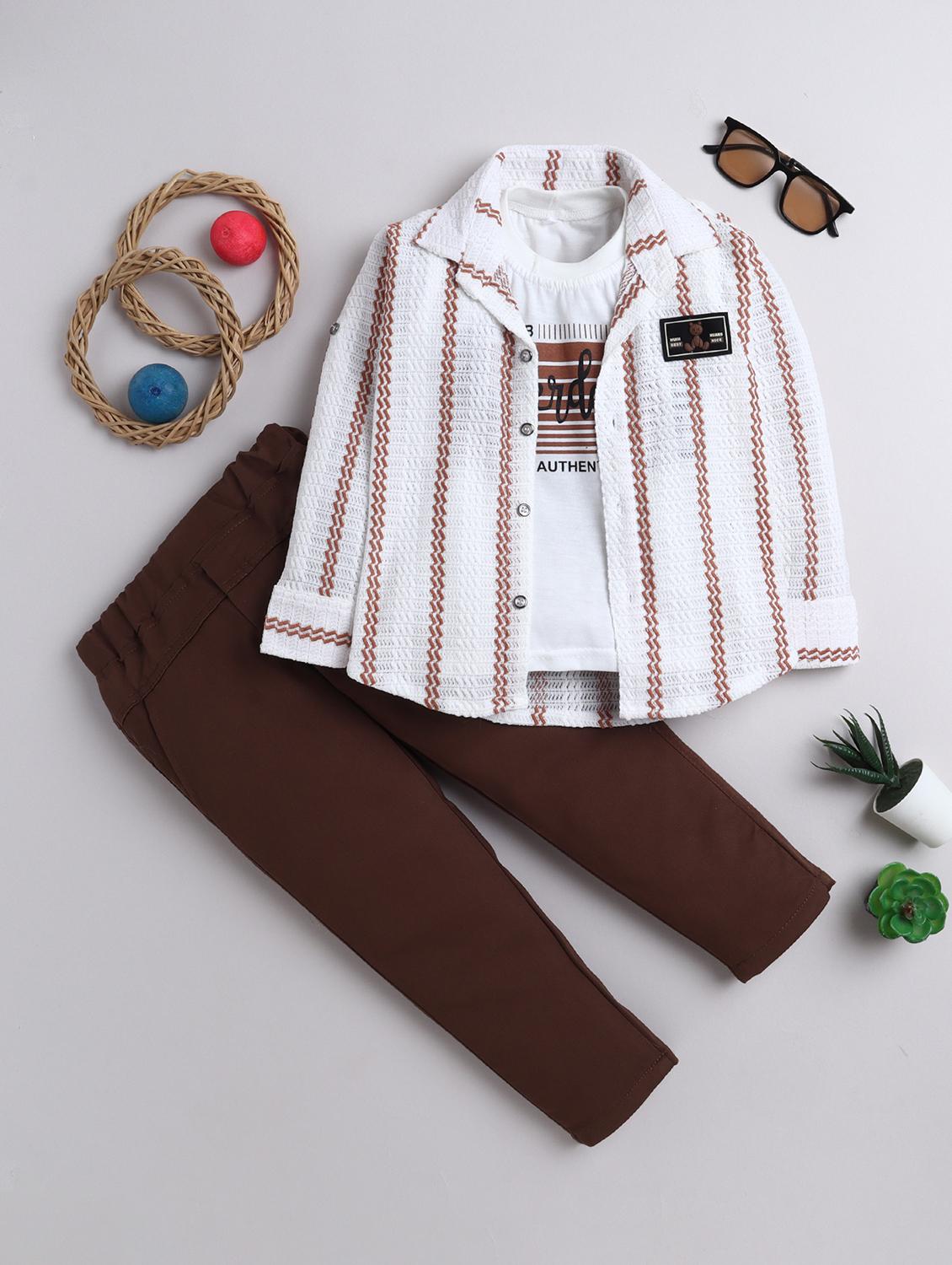 boys self designed shirt and trouser with t0shirt set - 21970725 -  Zoom Image - 0