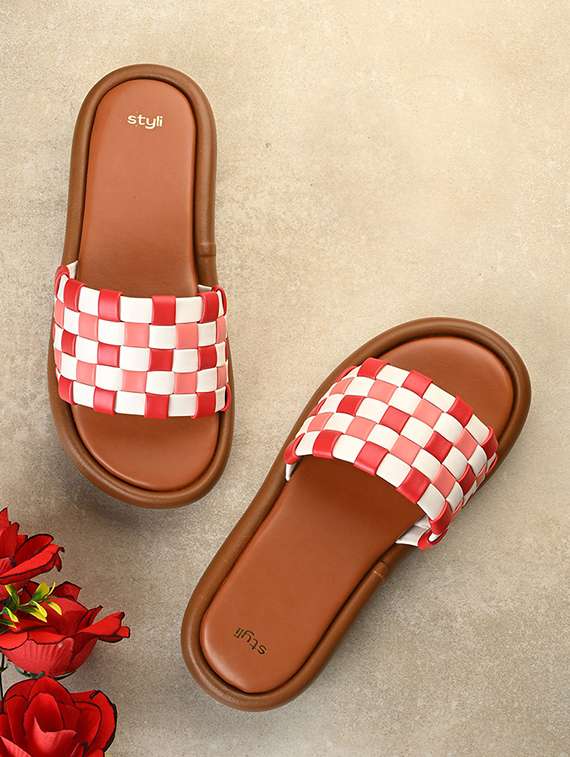 women multi colored slip on sandal