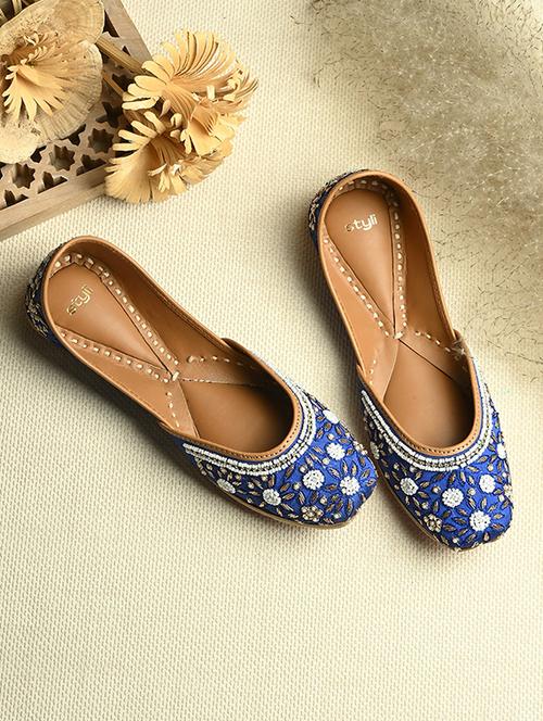women blue emebllished slip on juti - 21970880 -  Standard Image - 0