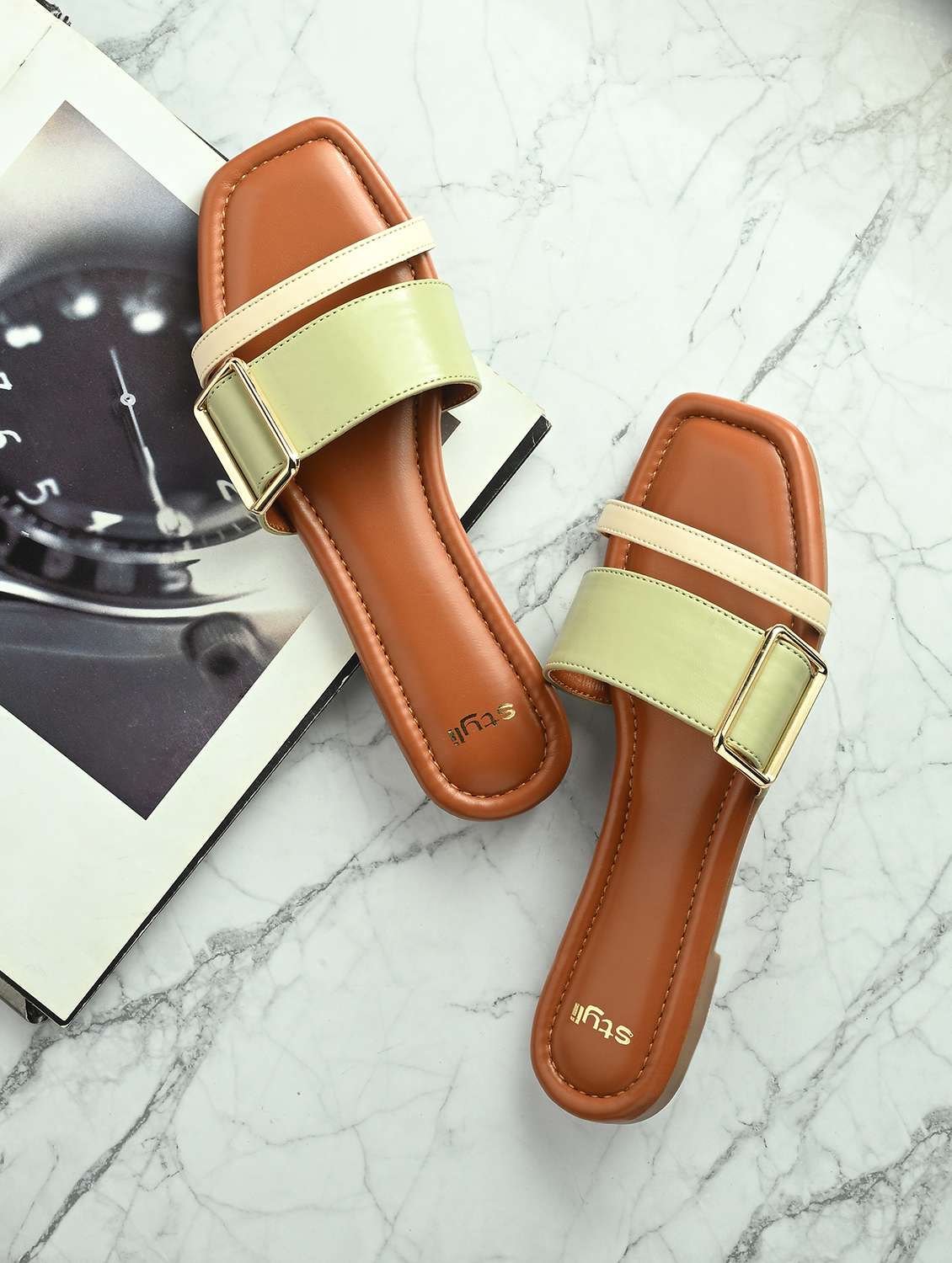 women solid slip on flat sandal