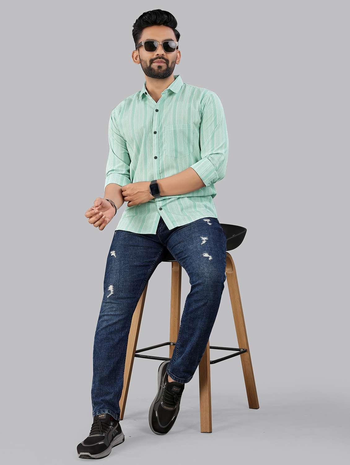 green cotton lycra casual shirt - 21970886 - Standard Image - 4
