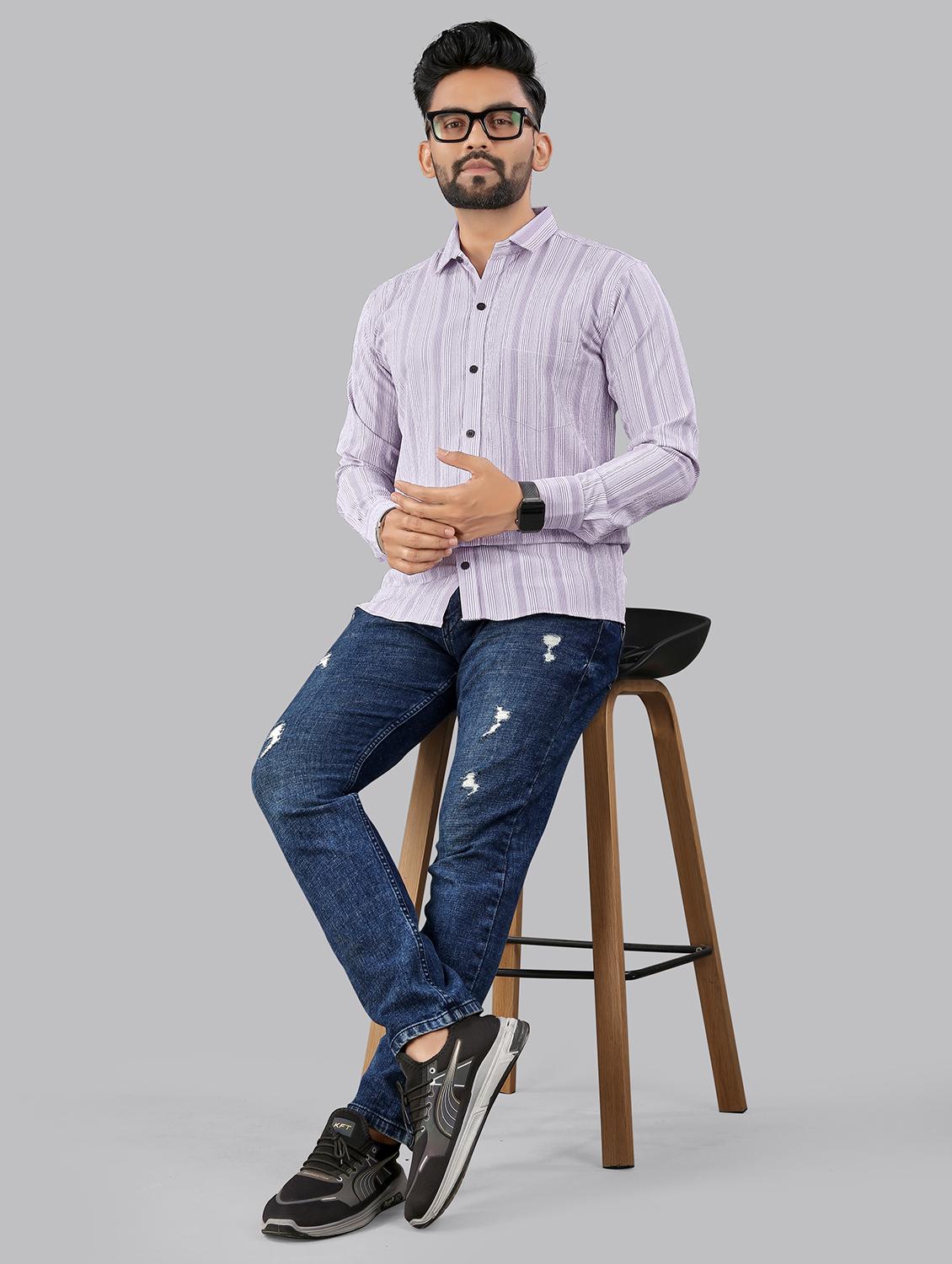 purple cotton lycra casual shirt - 21970889 - Standard Image - 4