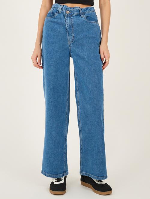 women solid high rise wide leg jean - 21970923 - Standard Image - 0