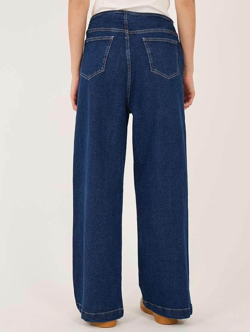 women solid high rise wide leg jean - 21970925 -  Standard Image - 1