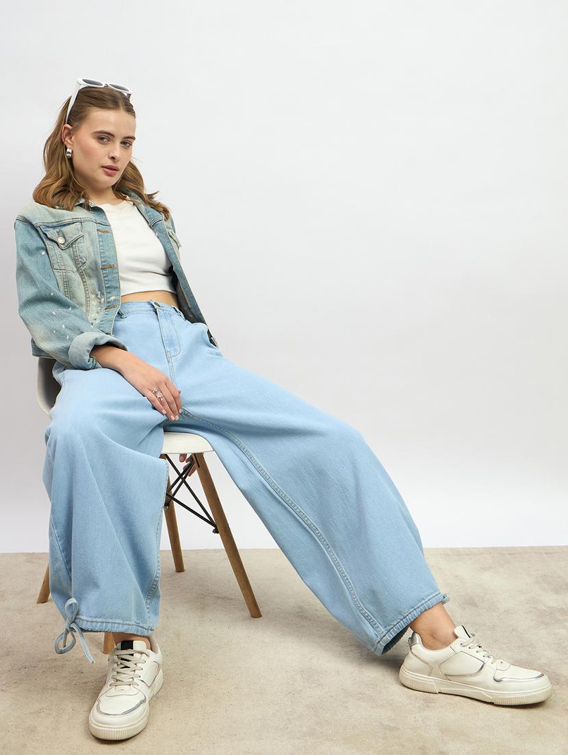 women solid high rise wide leg jean - 21970927 - Standard Image - 4