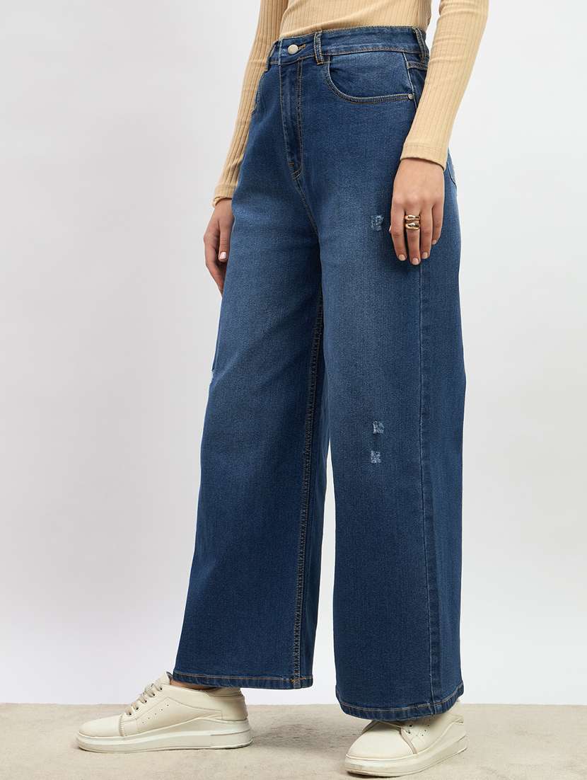 women solid high rise wide leg jean - 21970930 -  Standard Image - 1