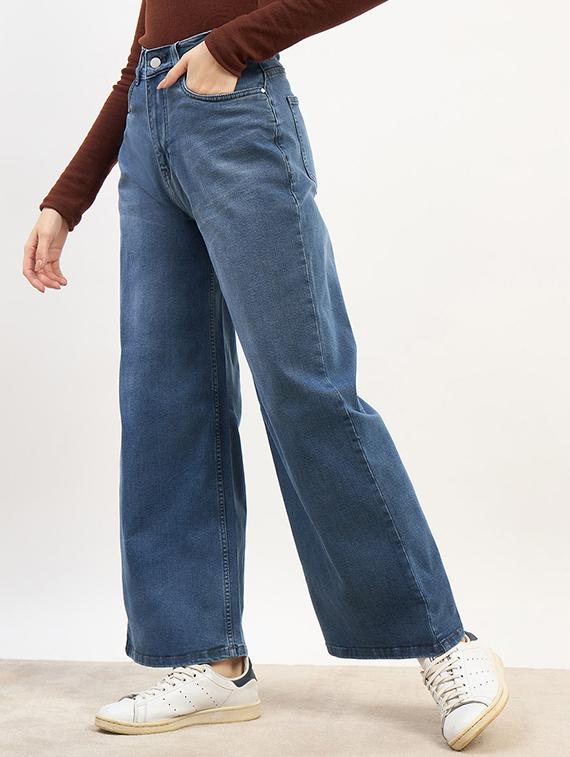 women solid high rise wide leg jean - 21970931 - Standard Image - 1