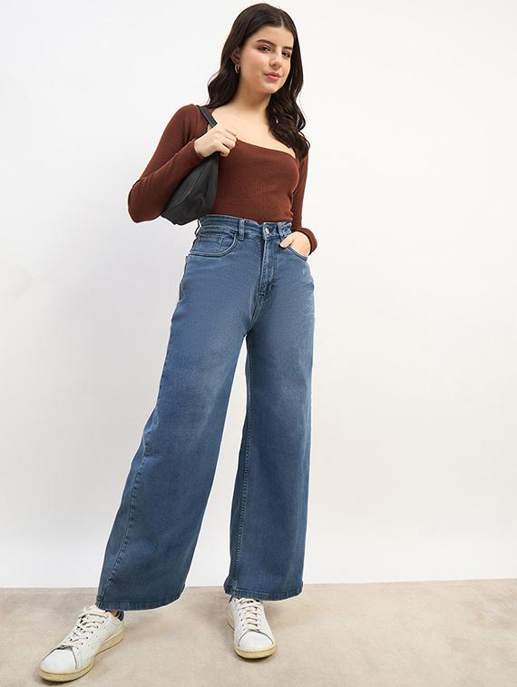 women solid high rise wide leg jean - 21970931 - Standard Image - 4