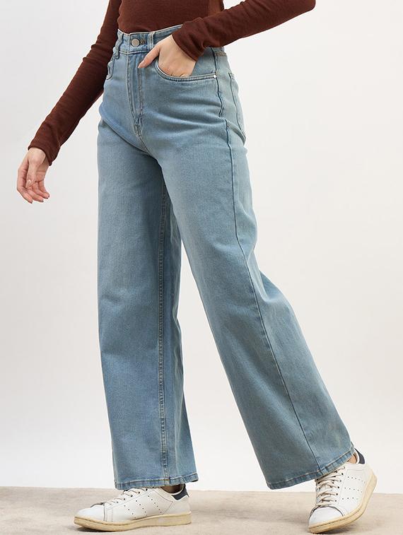 women solid high rise wide leg jean - 21970932 -  Standard Image - 1