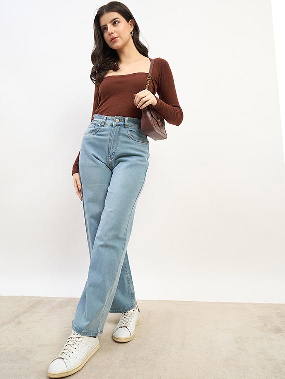 women solid high rise wide leg jean - 21970932 - Standard Image - 4