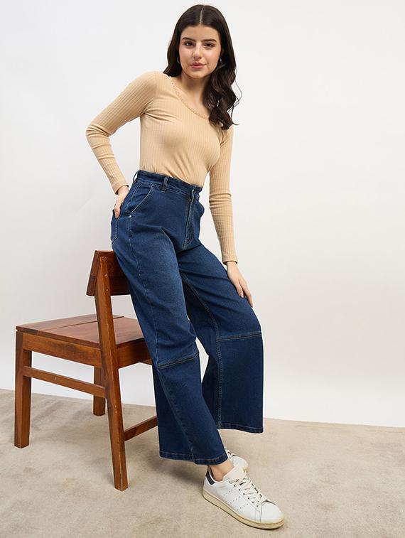women washed high rise wide leg jean - 21970933 - Standard Image - 4