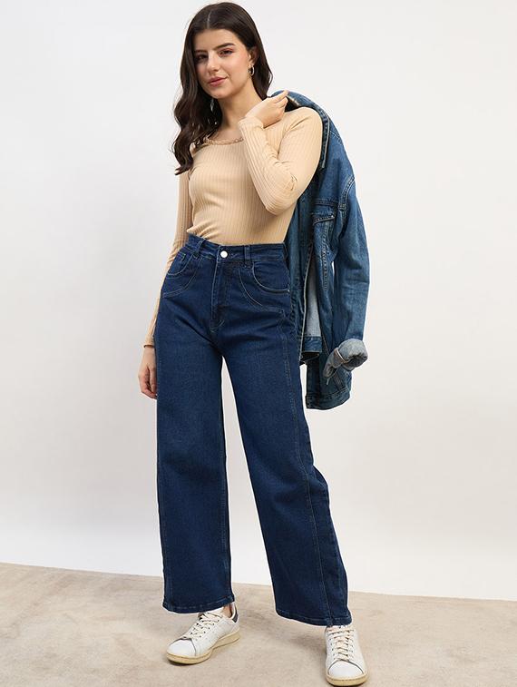 women washed high rise straight fit jean - 21970934 - Standard Image - 4