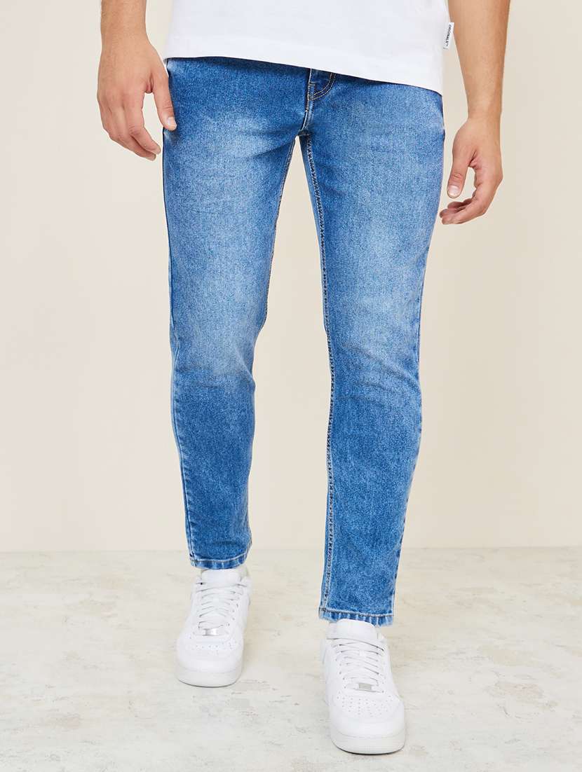 men washed mid rise slim fit jeans