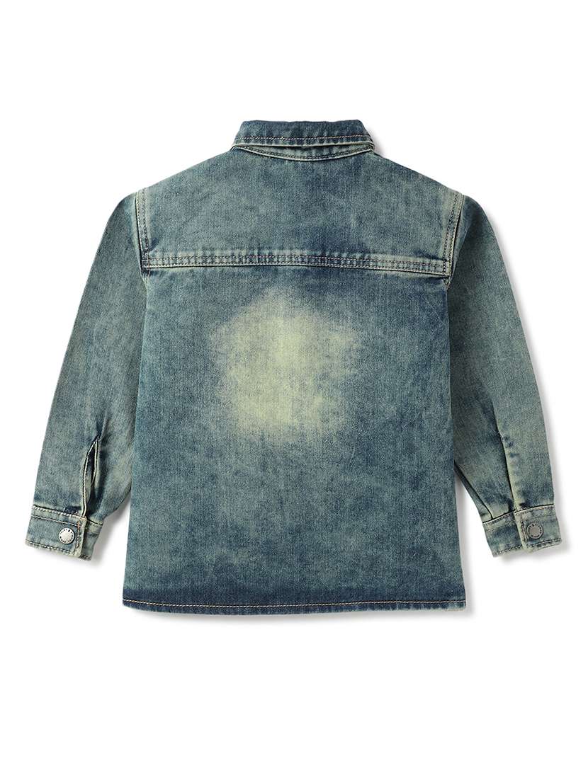 boys printed collared long sleeve denim shirt - 21971037 -  Standard Image - 1