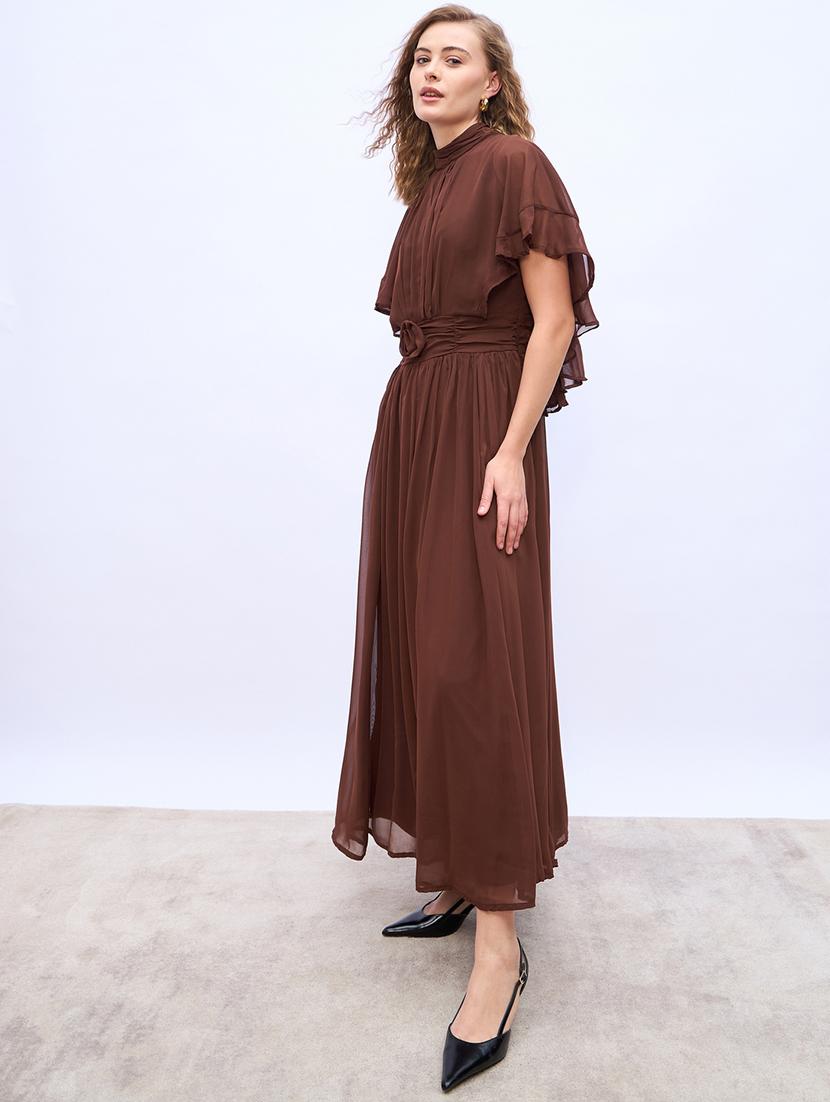 women solid cape sleeve fit and flare dress - 21971056 -  Standard Image - 1