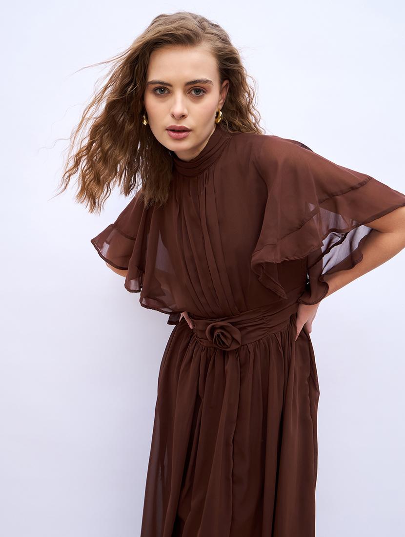 women solid cape sleeve fit and flare dress - 21971056 - Standard Image - 4