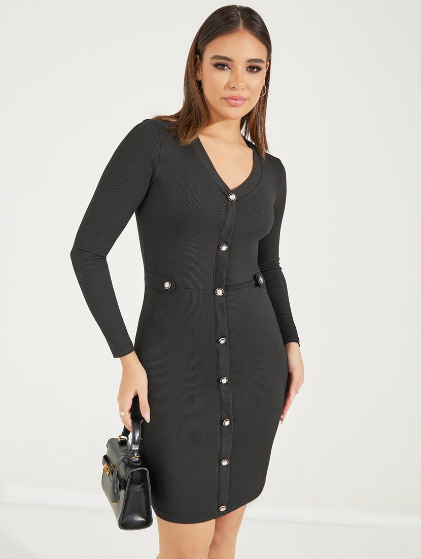 women black solid long sleeve bodycon dress - 21971057 - Zoom Image - 0