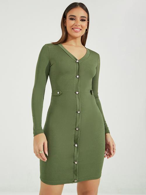 women solid long sleeve bodycon dress - 21971058 -  Standard Image - 0