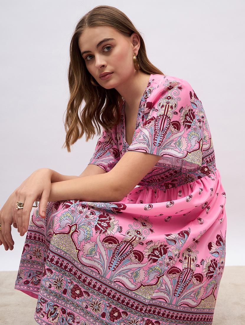 women printed flared sleeve a-line dress - 21971061 - Standard Image - 4