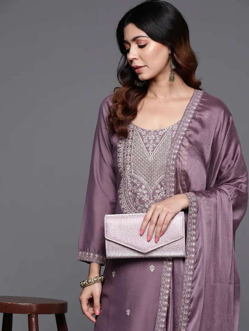 women solid with work long sleeve kurta pant with dupatta set - 21971072 -  Standard Image - 4