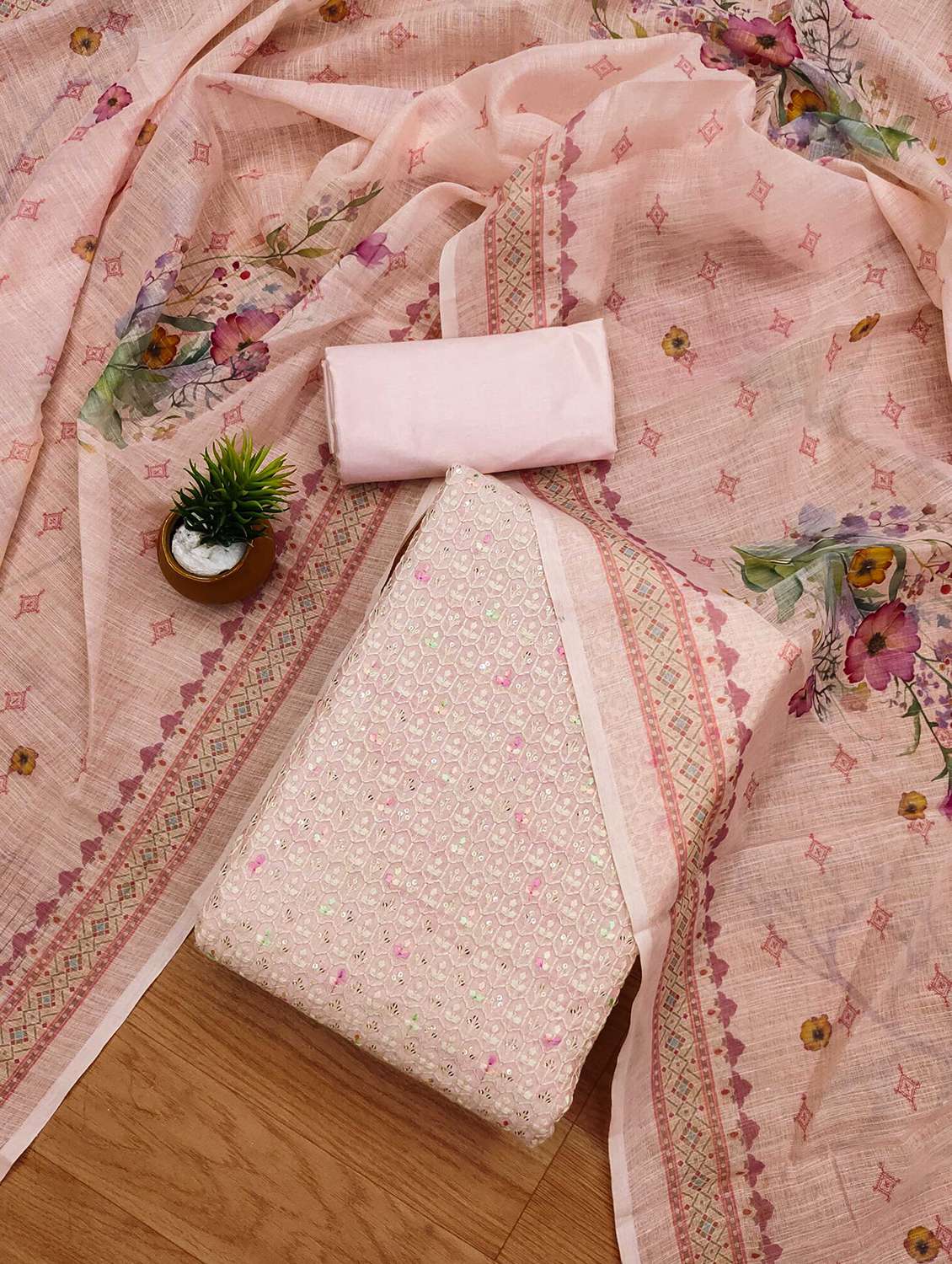 women embroidered unstitched suit set - 21971091 -  Standard Image - 1