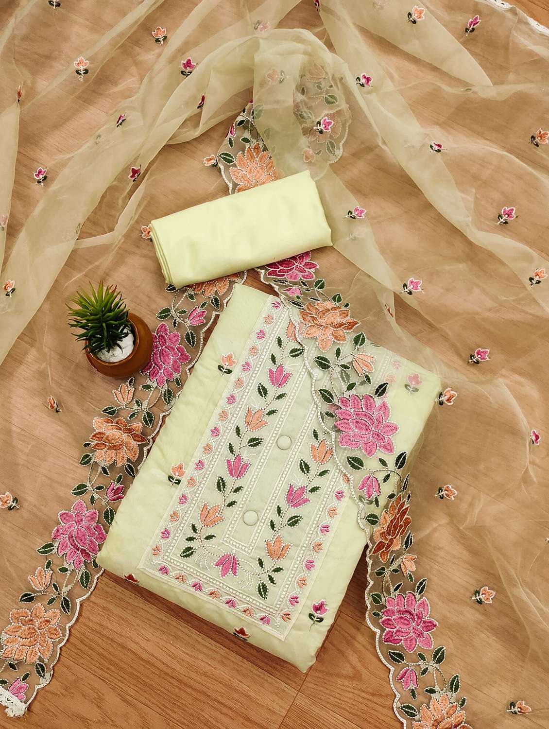 women embroidered unstitched suit set - 21971094 -  Standard Image - 1