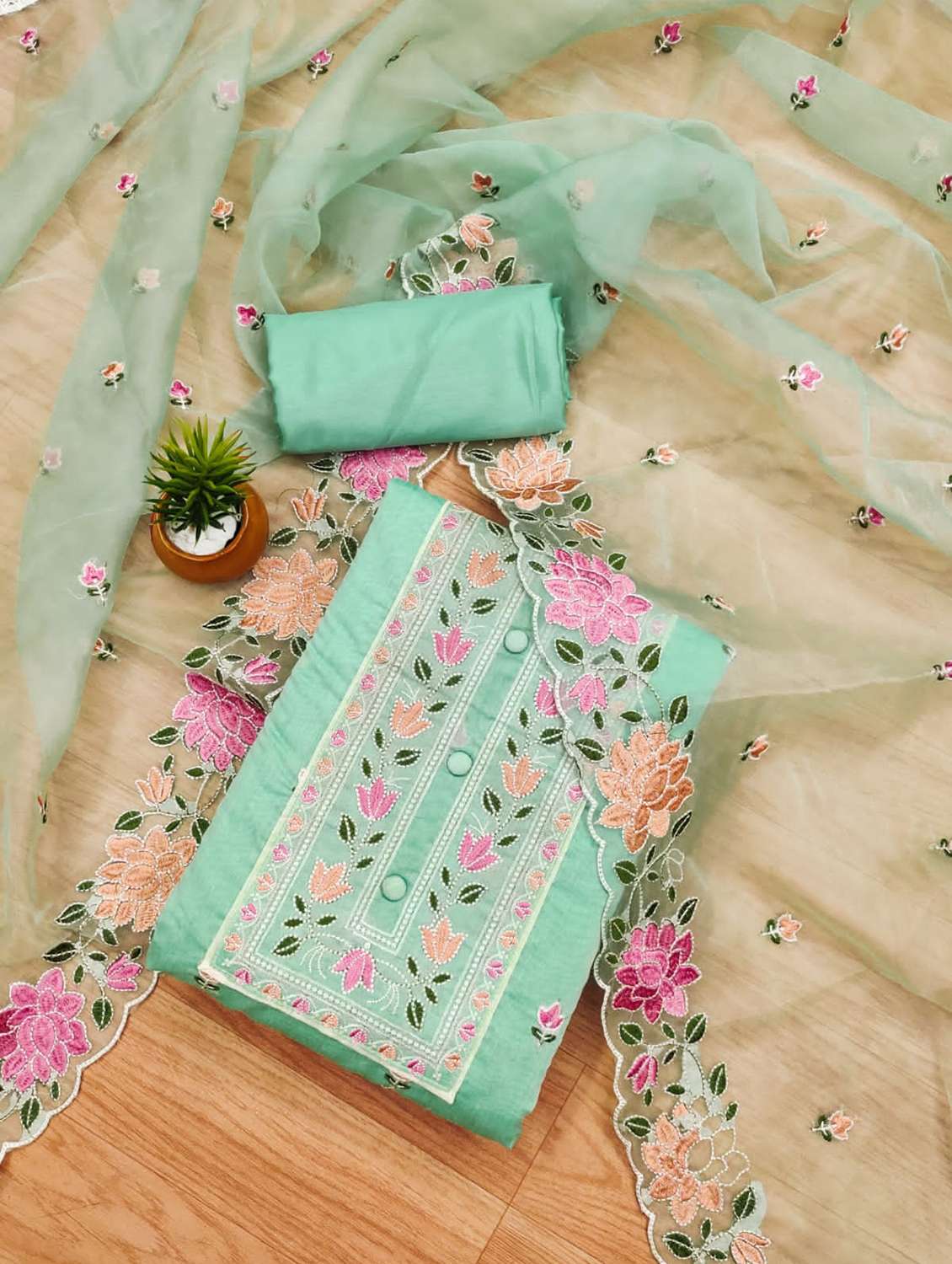 women embroidered unstitched suit set - 21971095 - Standard Image - 1