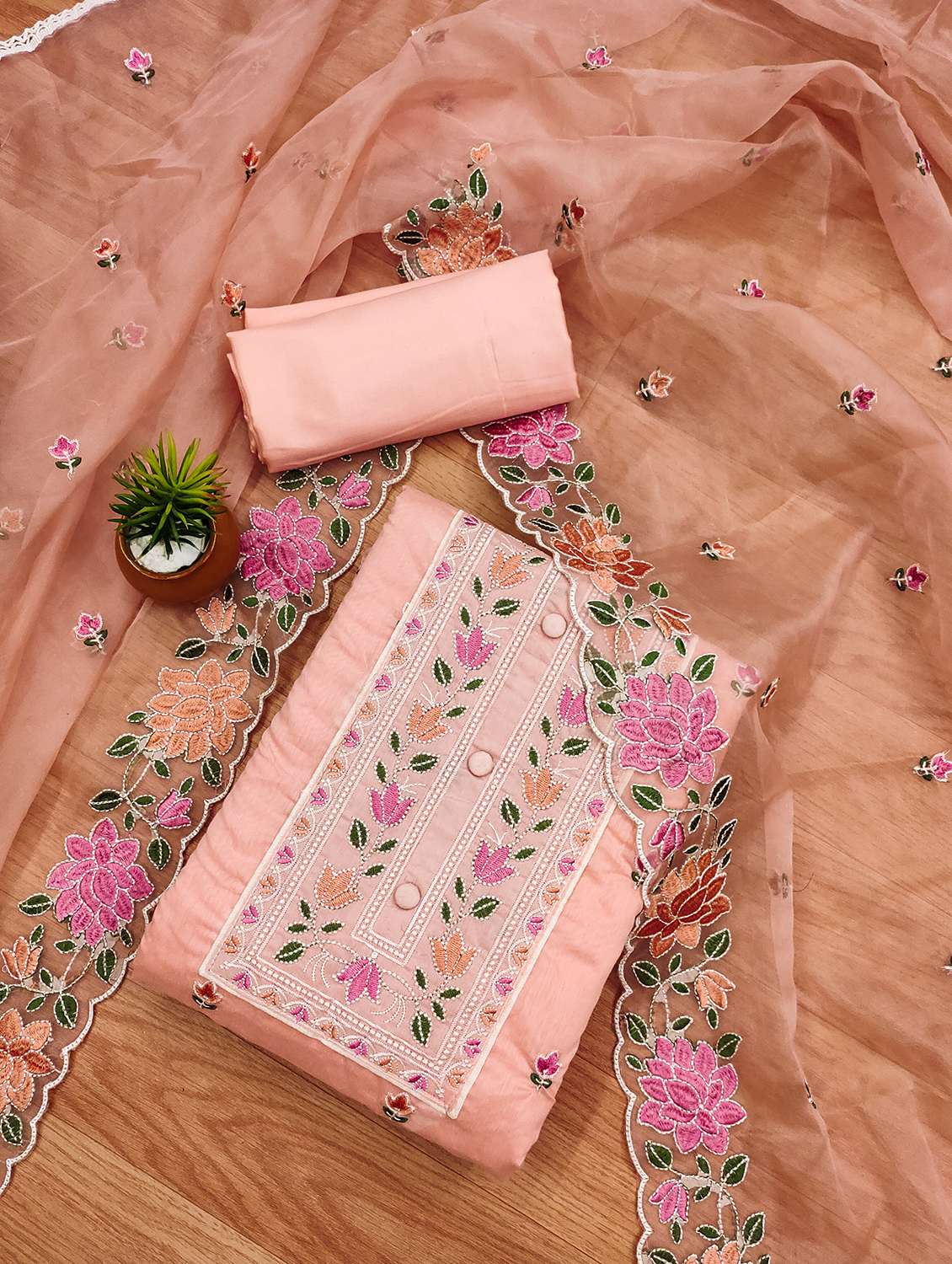 women embroidered unstitched suit set - 21971096 -  Standard Image - 1