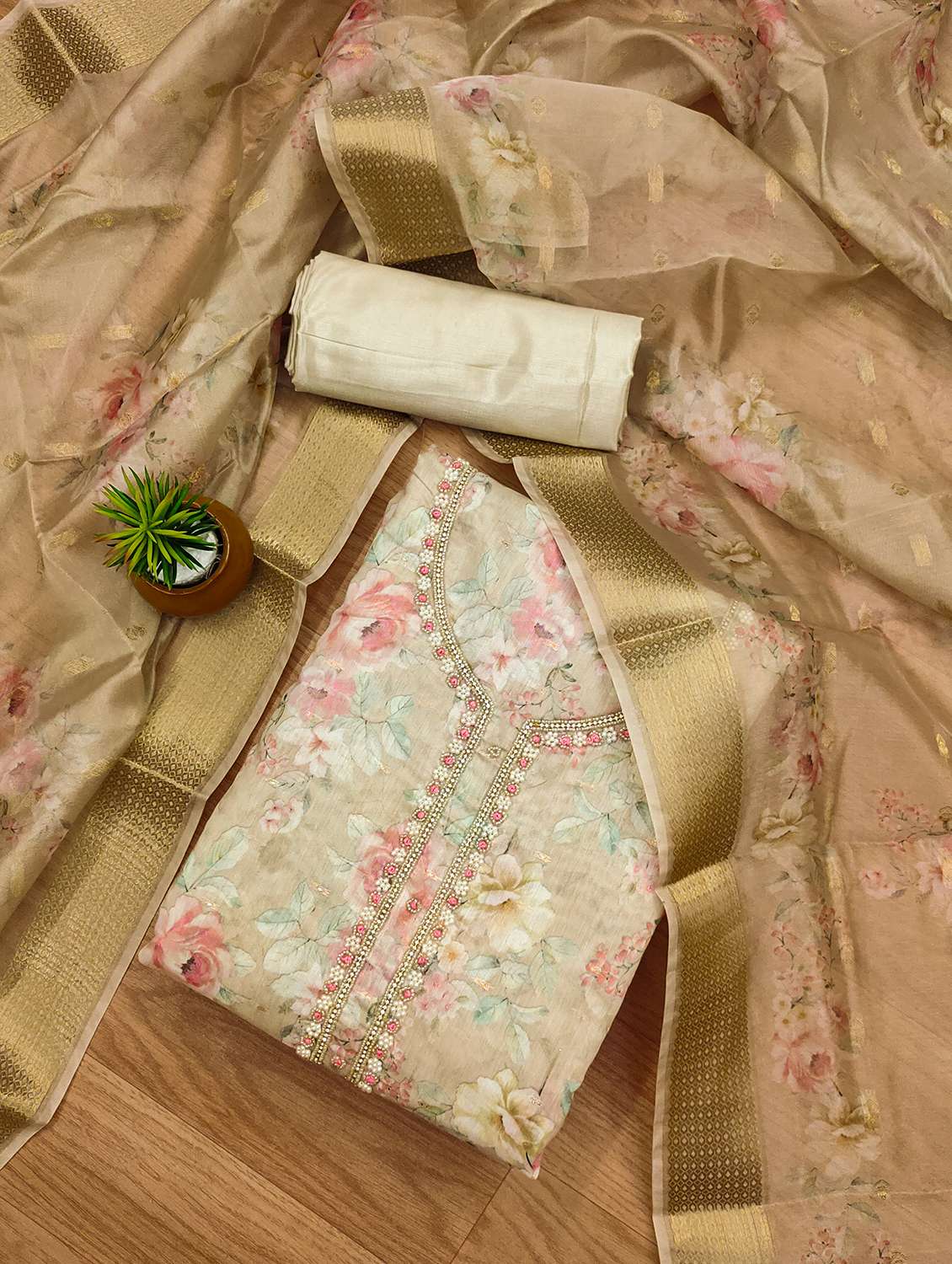 women embroidered unstitched suit set - 21971101 -  Standard Image - 1