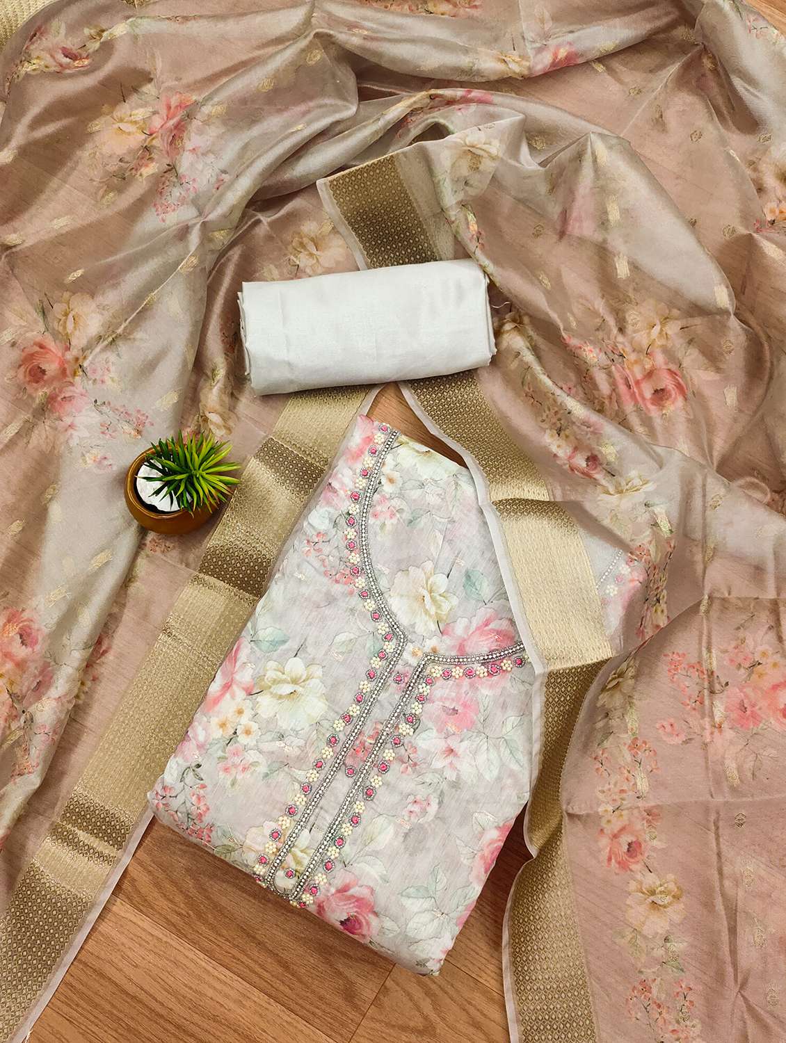 women embroidered unstitched suit set - 21971102 -  Standard Image - 1