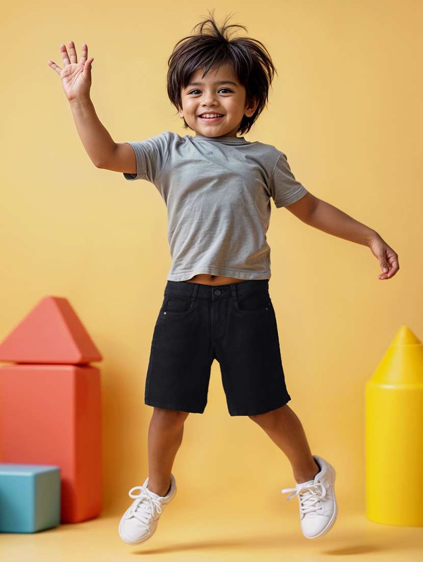 boys solid mid rise regular fit shorts  - 21971104 -  Standard Image - 1