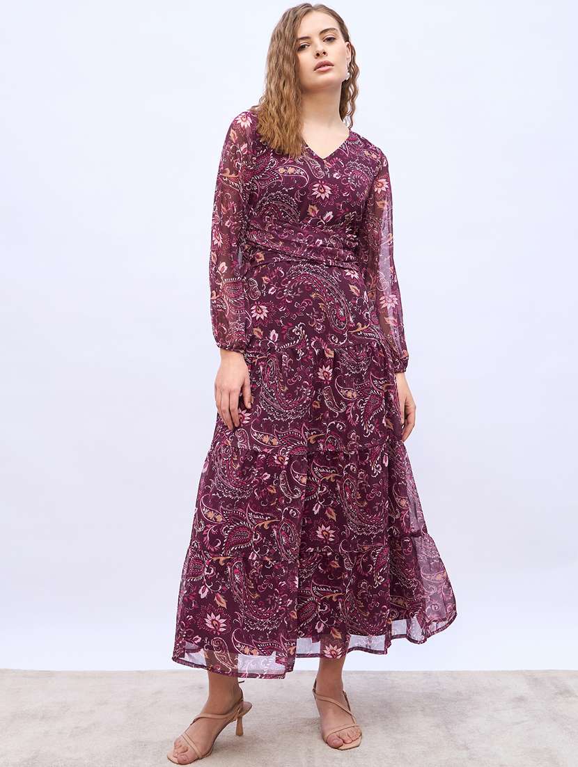 women printed puff sleeve fit & flare dress - 21971107 -  Standard Image - 1