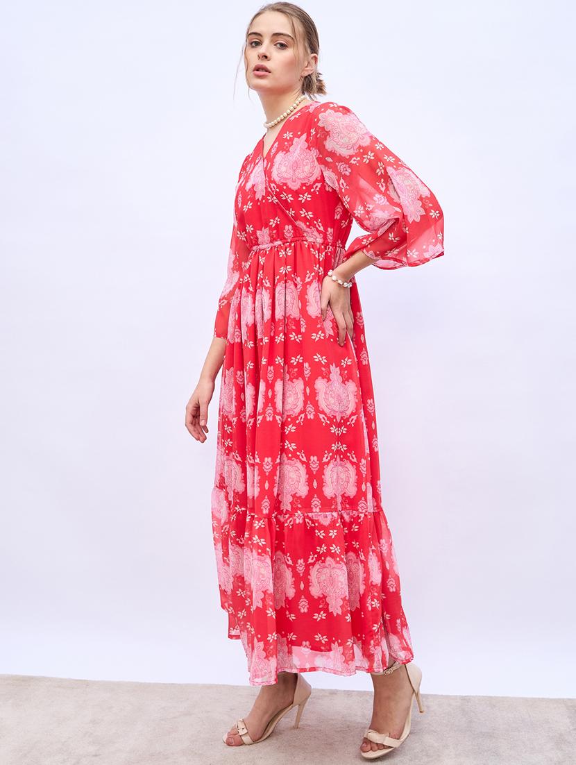 women printed flared sleeve tiered dress - 21971108 - Standard Image - 1