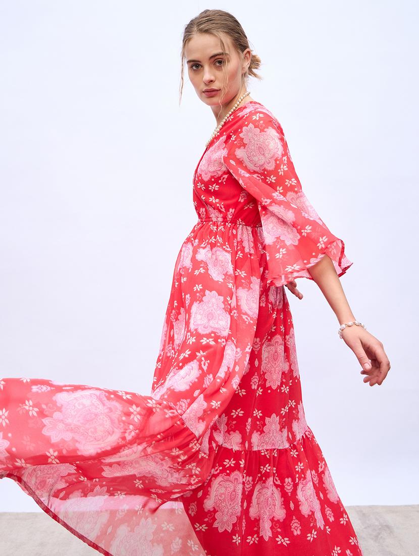 women printed flared sleeve tiered dress - 21971108 - Standard Image - 4