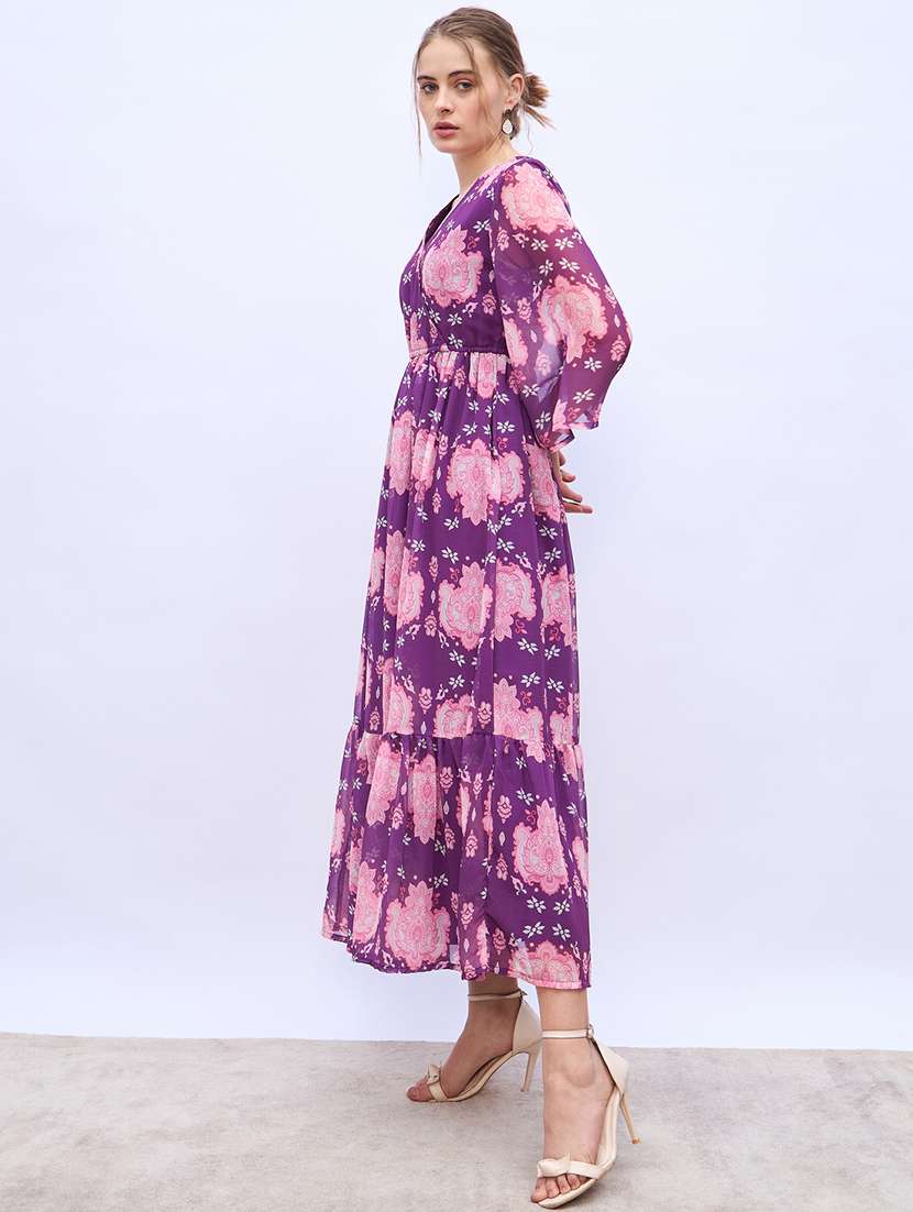 women printed flared sleeve tiered dress - 21971109 -  Standard Image - 1