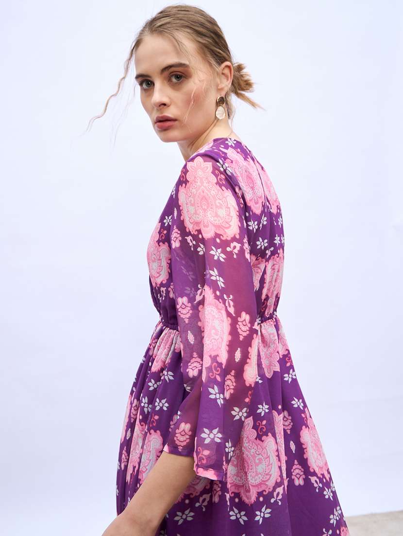 women printed flared sleeve tiered dress - 21971109 -  Standard Image - 4