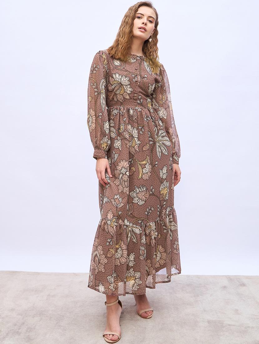 women printed puff sleeve tiered maxi dress - 21971110 -  Standard Image - 1