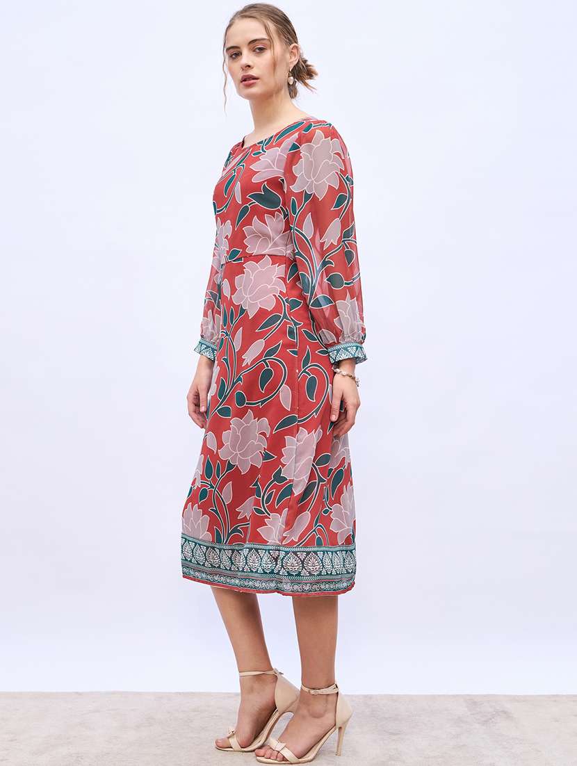 women printed puff sleeve a-line dress - 21971112 -  Standard Image - 1