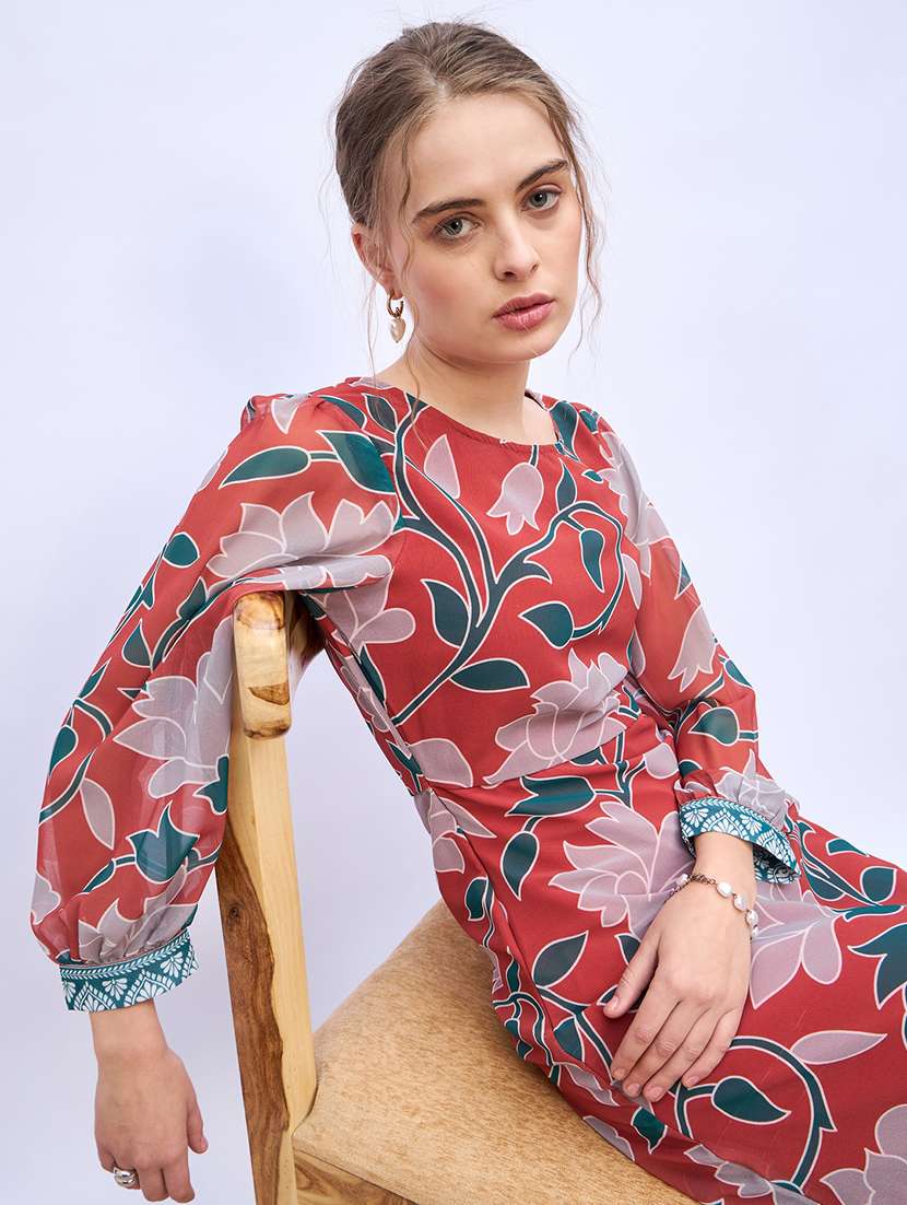 women printed puff sleeve a-line dress - 21971112 -  Standard Image - 4