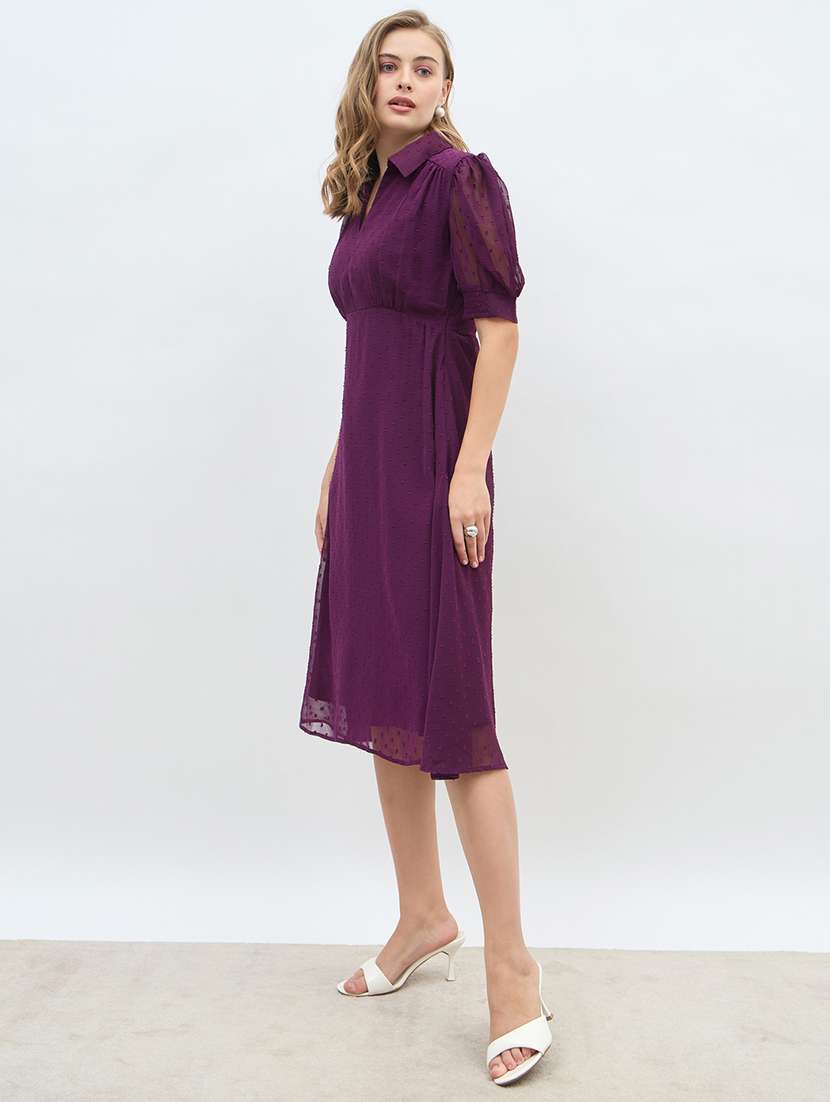 women solid fkared sleeve a-line dress - 21971117 -  Standard Image - 1