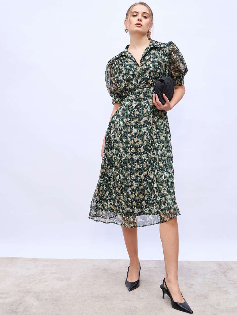 women animal print puff sleeve a-line dress - 21971118 -  Standard Image - 1