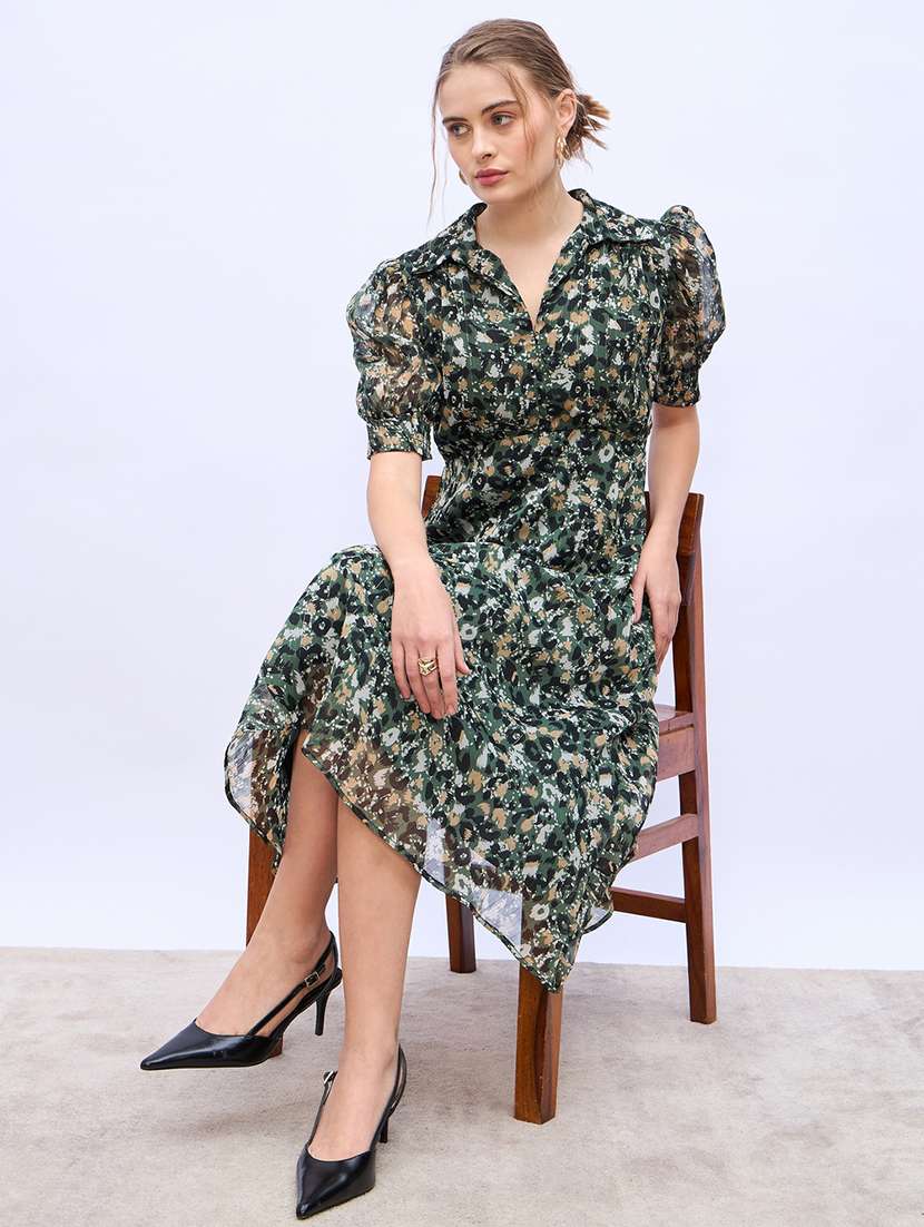 women animal print puff sleeve a-line dress - 21971118 -  Standard Image - 4