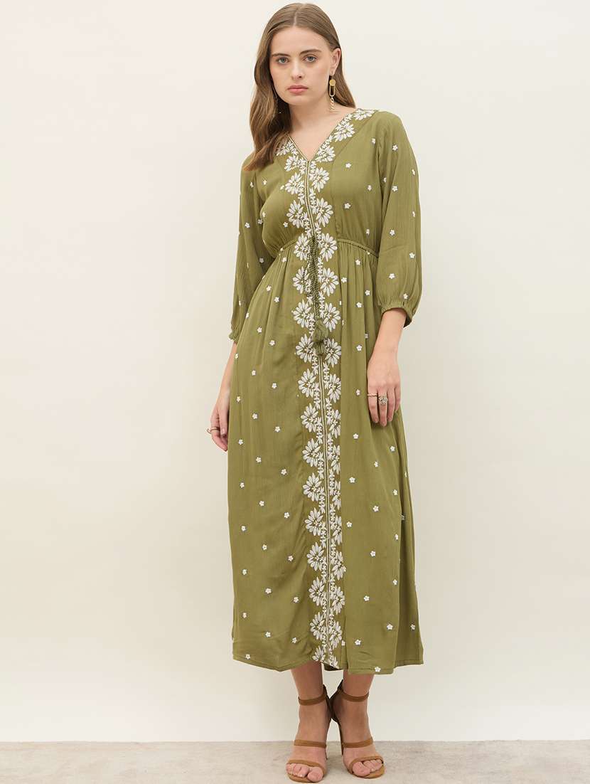 women embroidered long sleeve a-line dress - 21971130 - Standard Image - 1