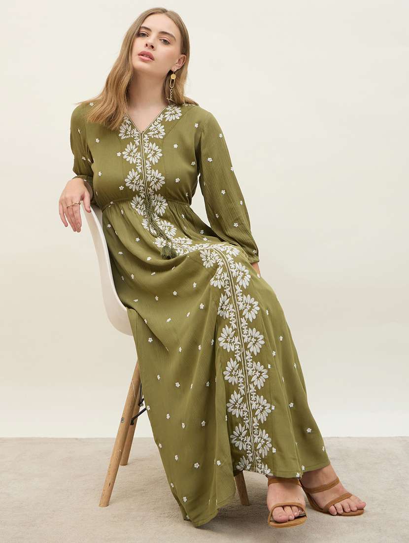 women embroidered long sleeve a-line dress - 21971130 - Standard Image - 4