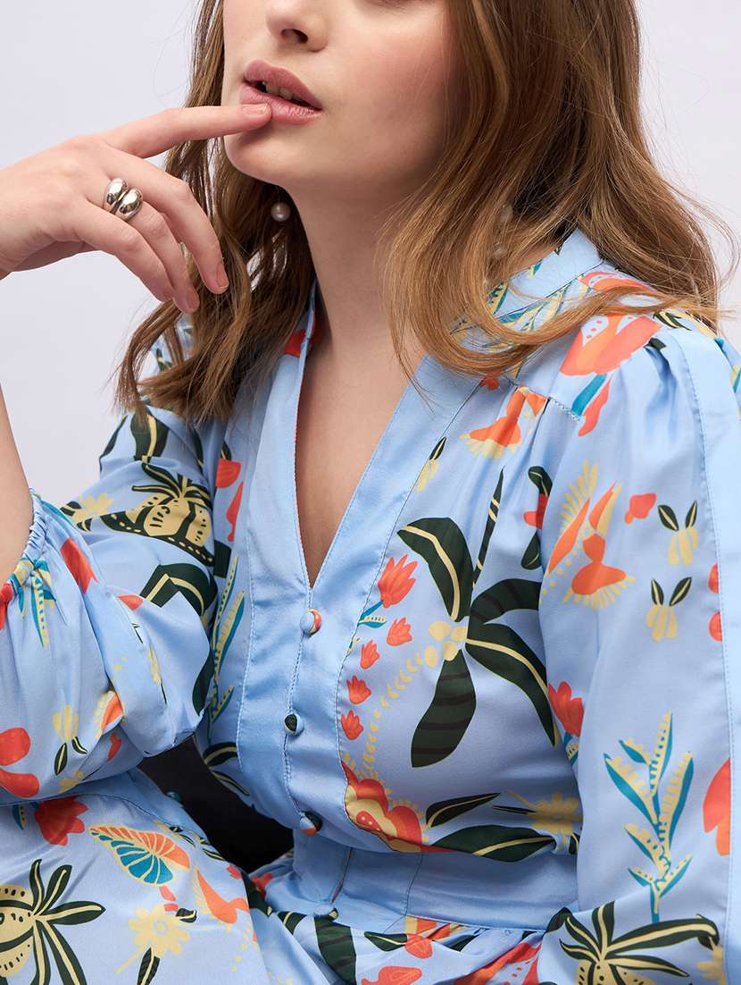 women printed puff sleeve shirt dress - 21971132 -  Standard Image - 4