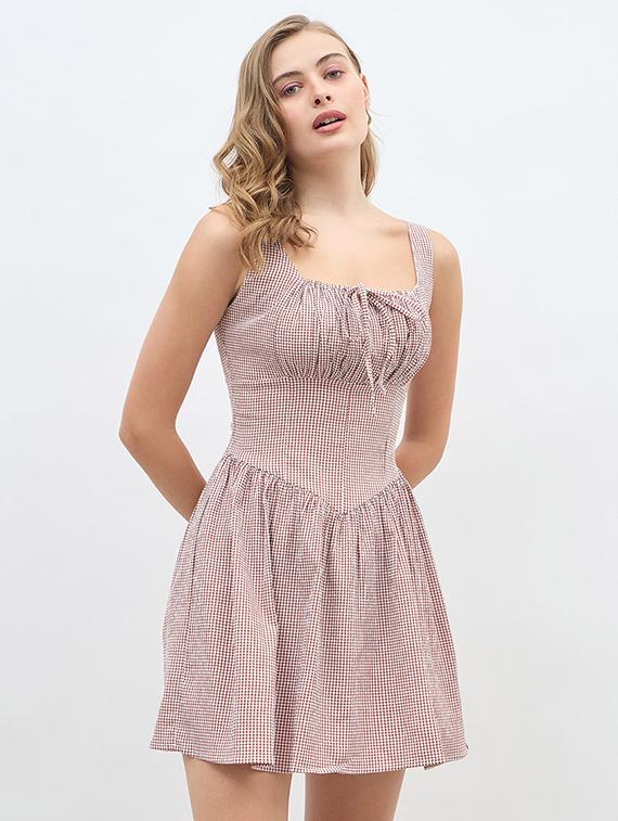 women checkered sleeveless fit & flared dress - 21971134 -  Standard Image - 1
